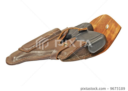 Pistol in leather holster.Isolated. 9673189
