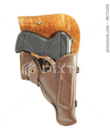Black pistol in holster.Isolated. 9673209
