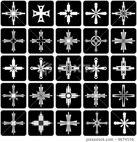 Graphic elements set. Abstract icons with crosses design. Graphic elements set. Abstract icons with crosses design. 9674556