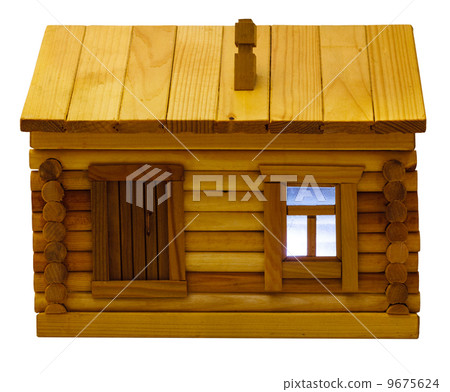front view of wooden log house in evening 9675624