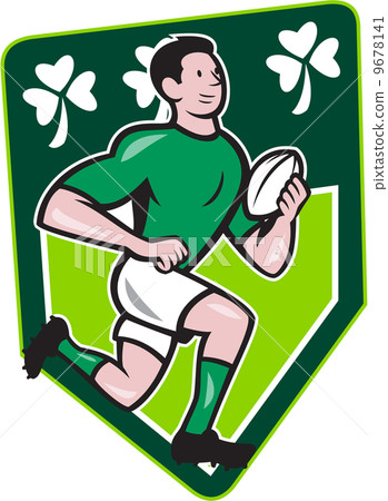 Irish Rugby Player Running Ball Shield Cartoon Irish Rugby Player Running Ball Shield Cartoon 9678141
