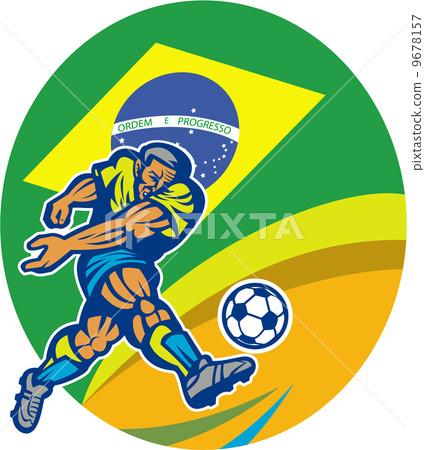 Brazil Soccer Football Player Kicking Ball Retro 9678157