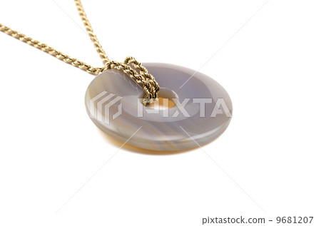 Blue lace agate stone donut on golden chain Blue lace agate stone donut on golden chain 9681207