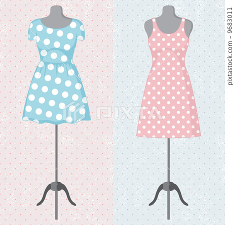 Different vintage dresses on a mannequin. Vector 9683011