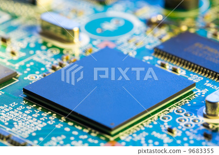 Chips on a electronics printed circuit board Chips on a electronics printed circuit board 9683355