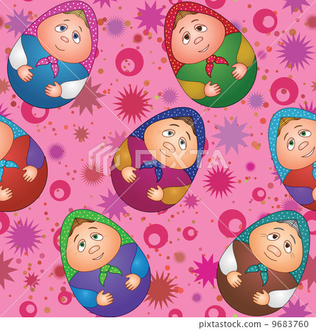 Seamless, dolls and abstract pattern Seamless, dolls and abstract pattern 9683760