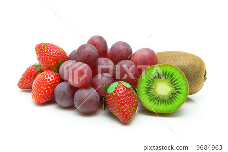 kiwi, grapes and strawberries on a white background 9684963
