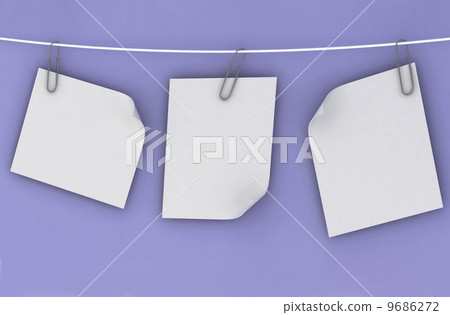 Paper are hanging in the row on the white background Paper are hanging in the row on the white background 9686272