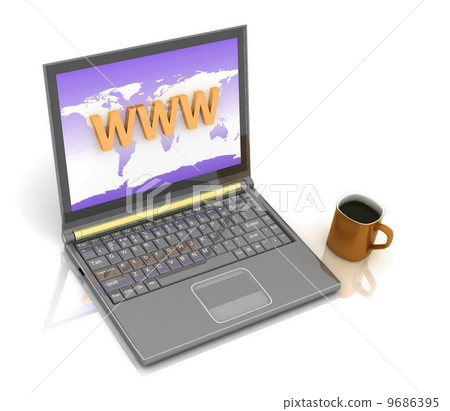 Laptop and a cup on a white background 9686395