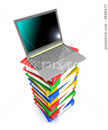 Laptop on Stack of Folders Laptop on Stack of Folders 9686437