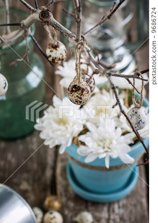 Composition with Quail Eggs and White Flowers Composition with Quail Eggs and White Flowers 9686724