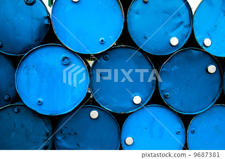 oil barrels or chemical drums stacked up oil barrels or chemical drums stacked up 9687381