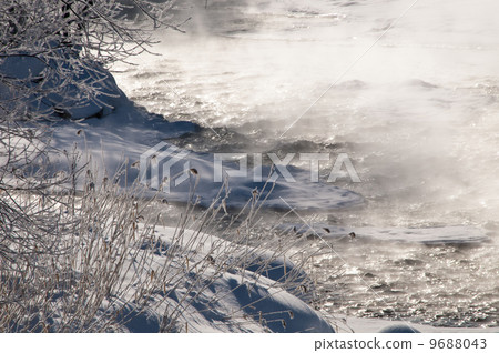 River surface on which river fog stands River surface on which river fog stands 9688043