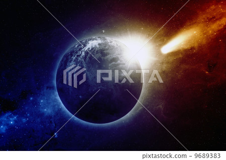 Planet Earth, sun, comet 9689383