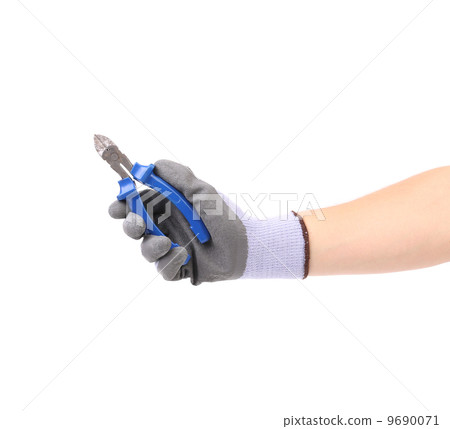 Hand in gloves holding pliers. 9690071