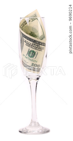 One hundred dollar banknote in the glass. One hundred dollar banknote in the glass. 9690214