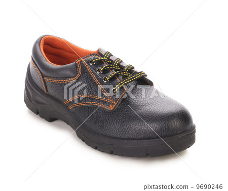 Black man's boot with orange stitch. 9690246