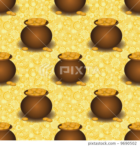Seamless background, pots with gold 9690502