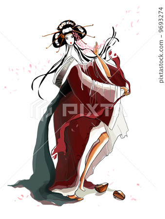 Dance of the Young Geisha on White Background 9693274