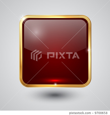 Vector glass square button with round corners and golden frame Vector glass square button with round corners and golden frame 9700658