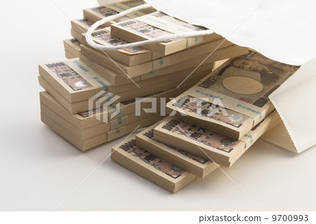A bill of 10,000 yen into a bag A bill of 10,000 yen into a bag 9700993