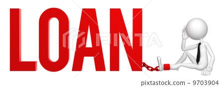 Businessman with a foot chained to a LOAN sign. Businessman with a foot chained to a LOAN sign. 9703904