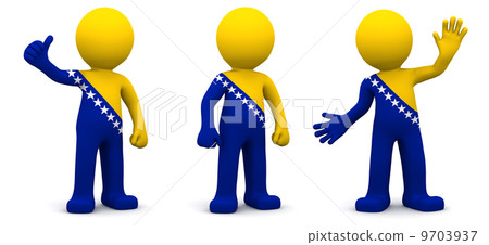 3d character textured with flag of Bosnia and Herzegovina isolated on white background 9703937
