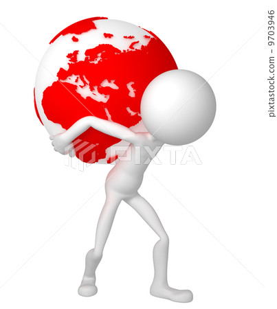 3d man holding earth globe on his shoulders 9703946