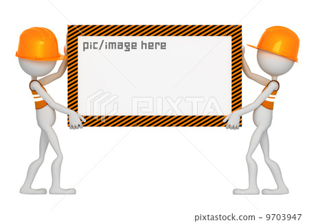 Construction workers holding blank white board Construction workers holding blank white board 9703947