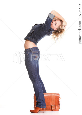 Beautiful young woman blonde standing full body in jeans isolate Beautiful young woman blonde standing full body in jeans isolate 9704343