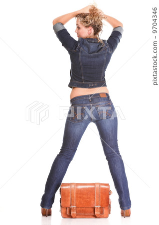 Beautiful young woman blonde standing full body in jeans isolate Beautiful young woman blonde standing full body in jeans isolate 9704346