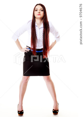 Woman straight long hair make-up posing 9704676