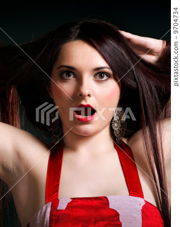 Surprised girl straight long hair 9704734