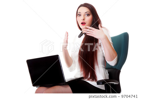 business woman reading bad news at laptop 9704741