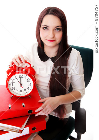 Woman with red clock. Time management concept. Woman with red clock. Time management concept. 9704757