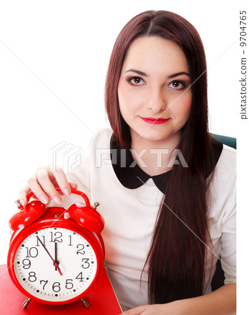 Woman with red clock. Time management concept. 9704765