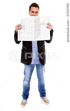Businessman reading a newspaper isolated 9704768
