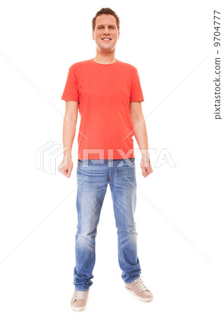Young man guy casual style red t-shirt jaens isolated Young man guy casual style red t-shirt jaens isolated 9704777
