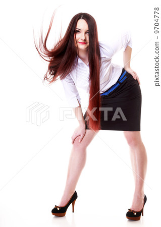 Woman straight long hair blowing in the wind 9704778