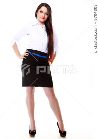 Woman straight long hair make-up posing 9704808