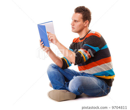 male student reading a book preparing for exam isolated 9704811