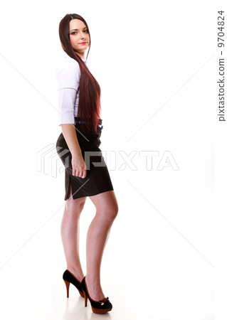 Woman straight long hair make-up posing 9704824