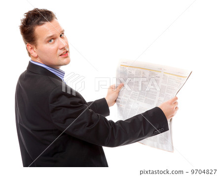 Businessman reading a newspaper isolated 9704827