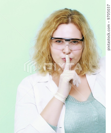 chemist woman showing silence gesture isolated 9705037