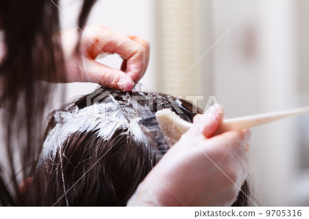 Hairdressing beauty salon. Woman dying hair. Hairstyle. 9705316