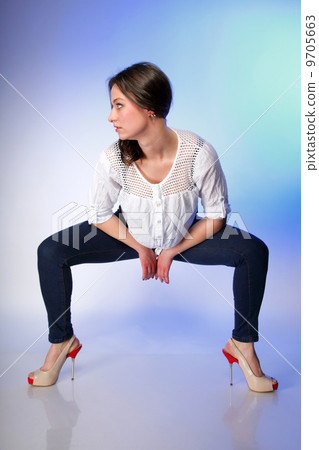 Full body woman in casual clothes relaxed pose Full body woman in casual clothes relaxed pose 9705663