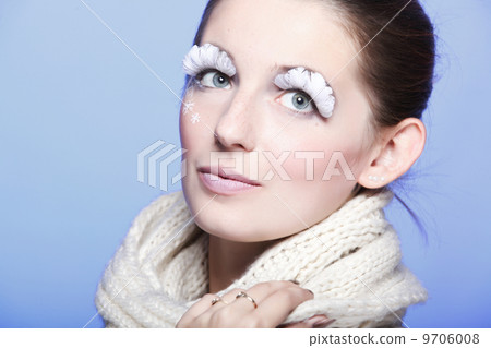 Beautiful winter young woman portrait with white eye-lashes 9706008