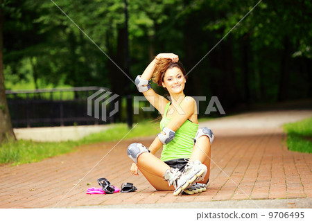 woman roller skating sport activity in park woman roller skating sport activity in park 9706495