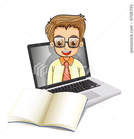 A laptop with a smiling man wearing glasses A laptop with a smiling man wearing glasses 9706793