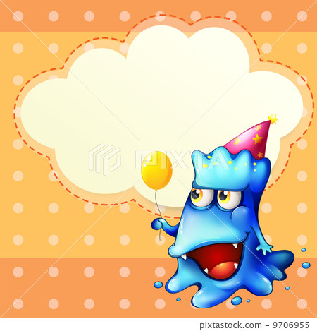 A monster holding a balloon standing in front of the empty cloud 9706955